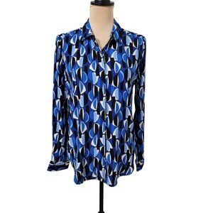 Alexander Jordan Size S Blue, Black Abstract Geometric / Mod Button Front Shirt